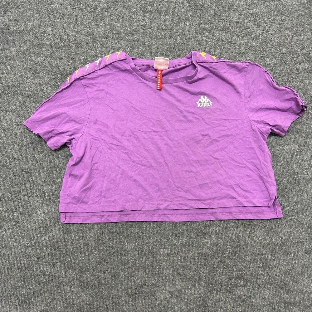 Kappa Crop Top Womens XL Purple Logo Tape Short Sleeve Athletic Streetwear Shirt